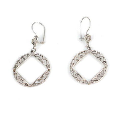 925 Sterling Silver Filigree Drop Earrings - Geometric Artistry