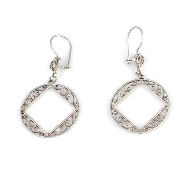925 Sterling Silver Filigree Drop Earrings - Geometric Artistry