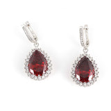 Sterling Silver Garnet & Zircon Teardrop Halo Dangle Earrings