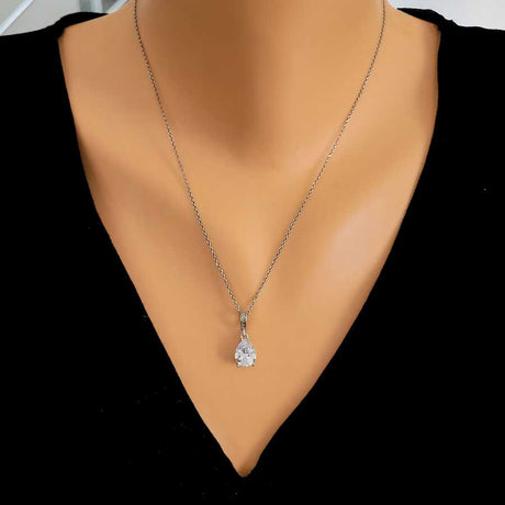 Sterling Silver Teardrop Zircon Pendant Necklace - Small & Dainty