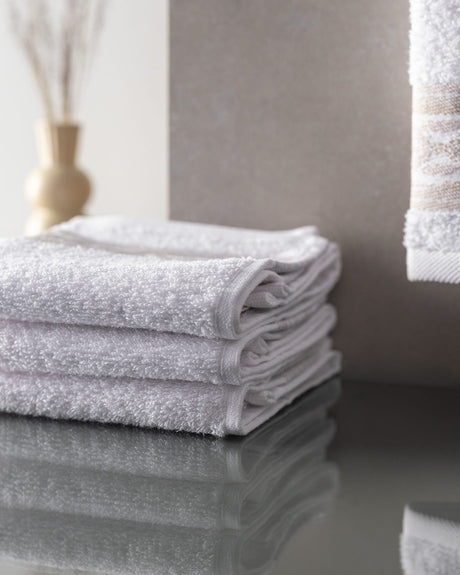 4-Pack 100% Cotton Hand Towel Set - Soft & Absorbent - White & Beige