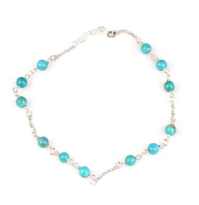 925 Sterling Silver Multi-Stone Turquoise Anklet