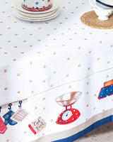 Versatile Polycotton Tablecloth, White & Navy Blue Design