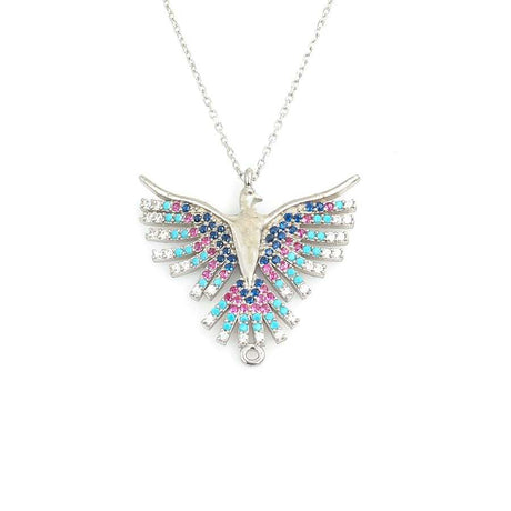 Sterling Silver Phoenix Necklace with Vibrant Zircon Stones