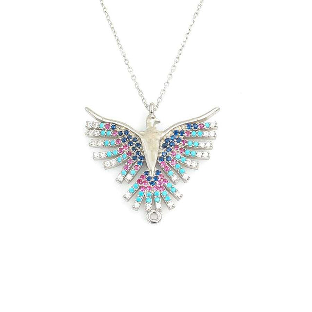 Sterling Silver Phoenix Necklace with Vibrant Zircon Stones