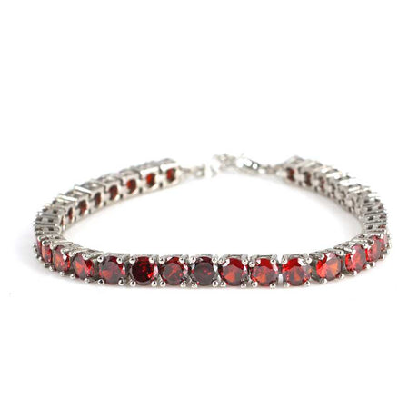 925 Sterling Silver Synthetic Ruby Round Tennis Bracelet
