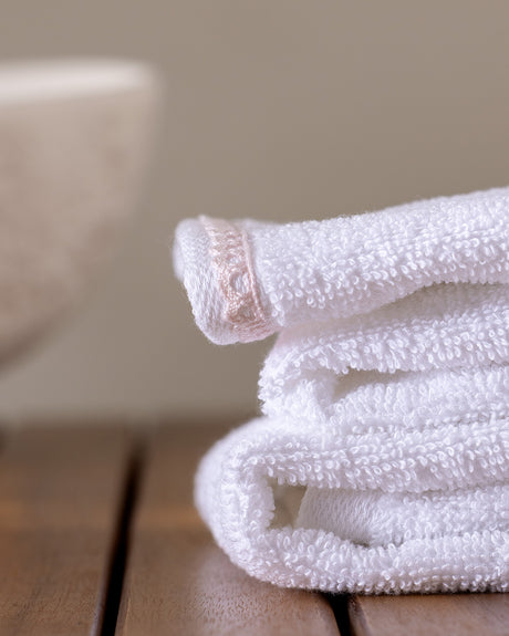 100% Cotton Hand Towel Set - Plush & Absorbent, White/Powder