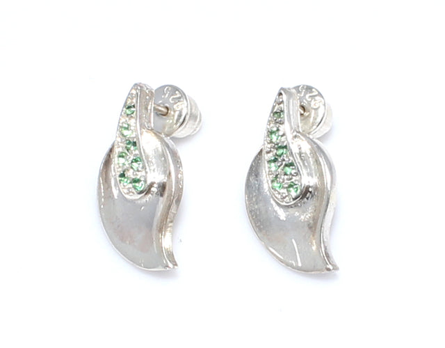 925 Sterling Silver Leaf Drop Earrings with Green Zircon Stones