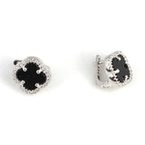 Elegant 925 Sterling Silver Clover Onyx Stud Earrings with Zircon Accents