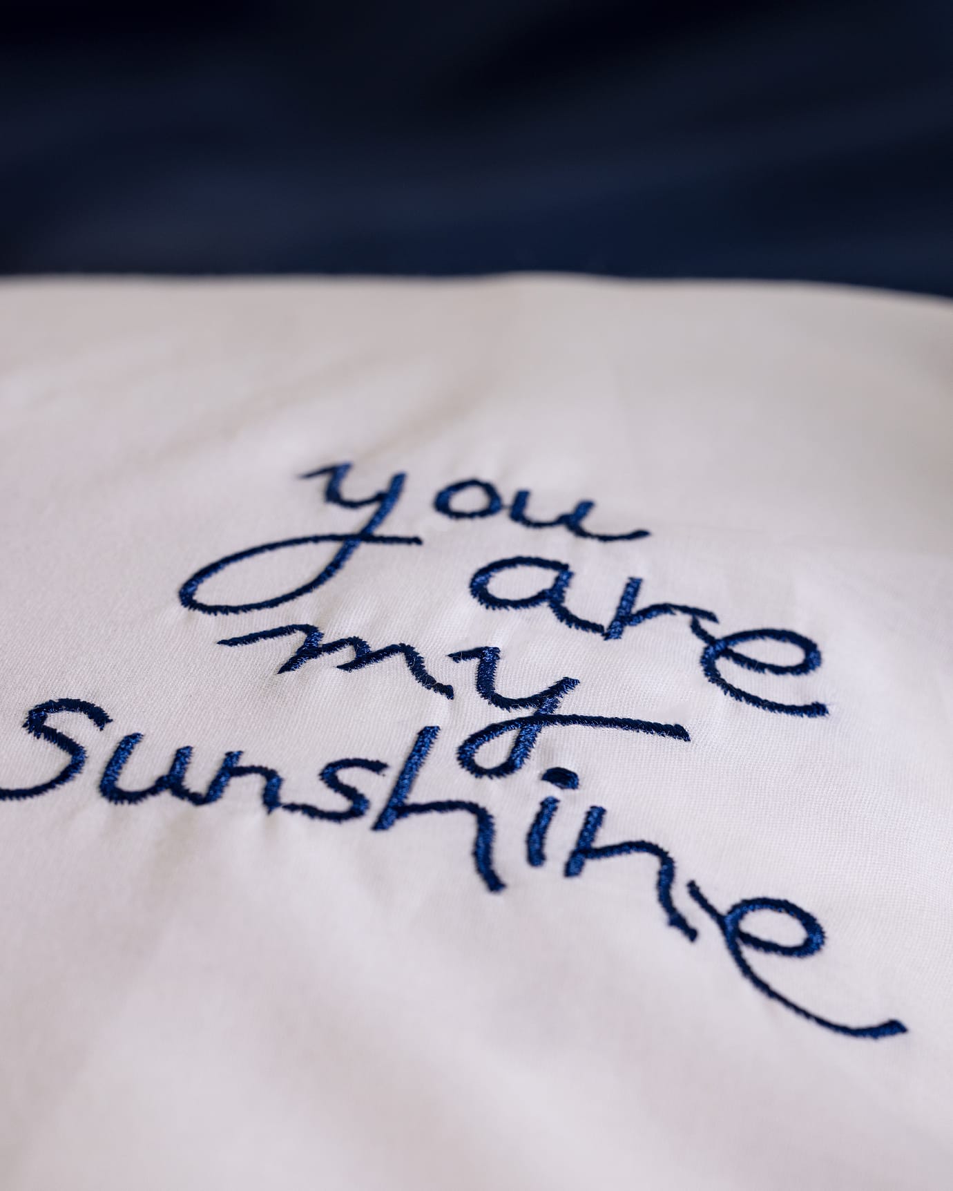 100% Cotton Embroidered Pillowcase Set - 2 Pack - White & Navy Blue