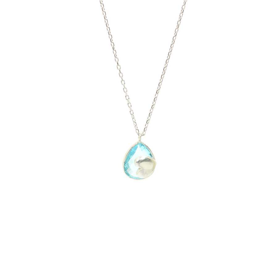 Sterling Silver Heart Pendant Necklace with Synthetic Aquamarine