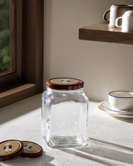 Square Glass Food Storage Jar with Lid - Red - 1600 ml
