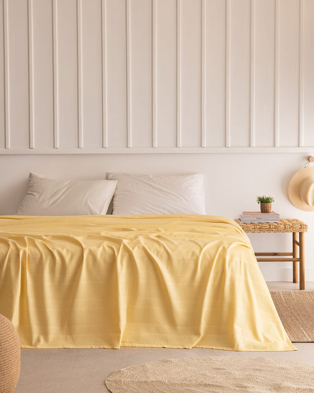 100% Cotton Pique Weave King Size Blanket - Yellow