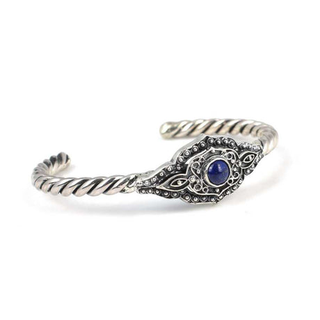 Sterling Silver Lapis Lazuli Filigree Bangle - Handcrafted Twisted Design