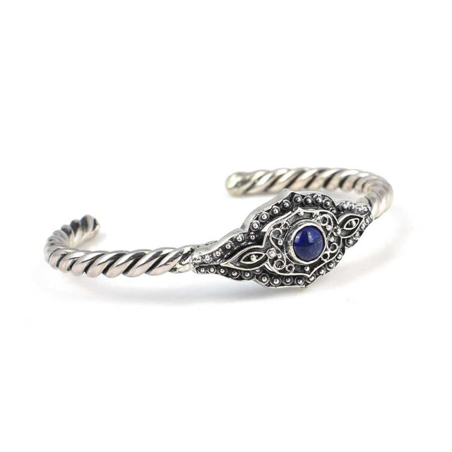 Sterling Silver Lapis Lazuli Filigree Bangle - Handcrafted Twisted Design