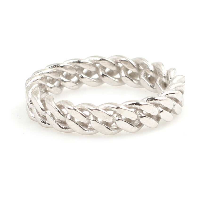 Sterling Silver Twisted Chain Link Ring - Modern Design