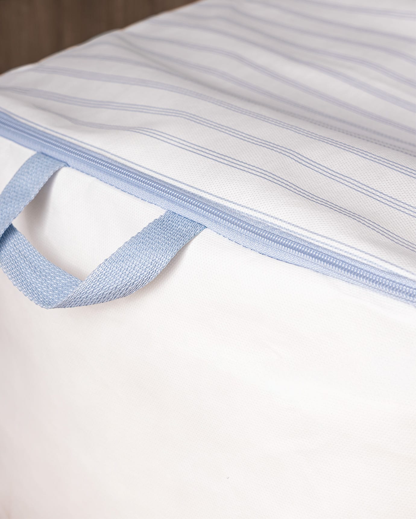 2-Piece Printed Fabric Storage Bags - Home Organizer Set, White & Light Blue