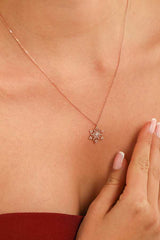 Premium 925 Sterling Silver Floral Snowflake Necklace White Stone