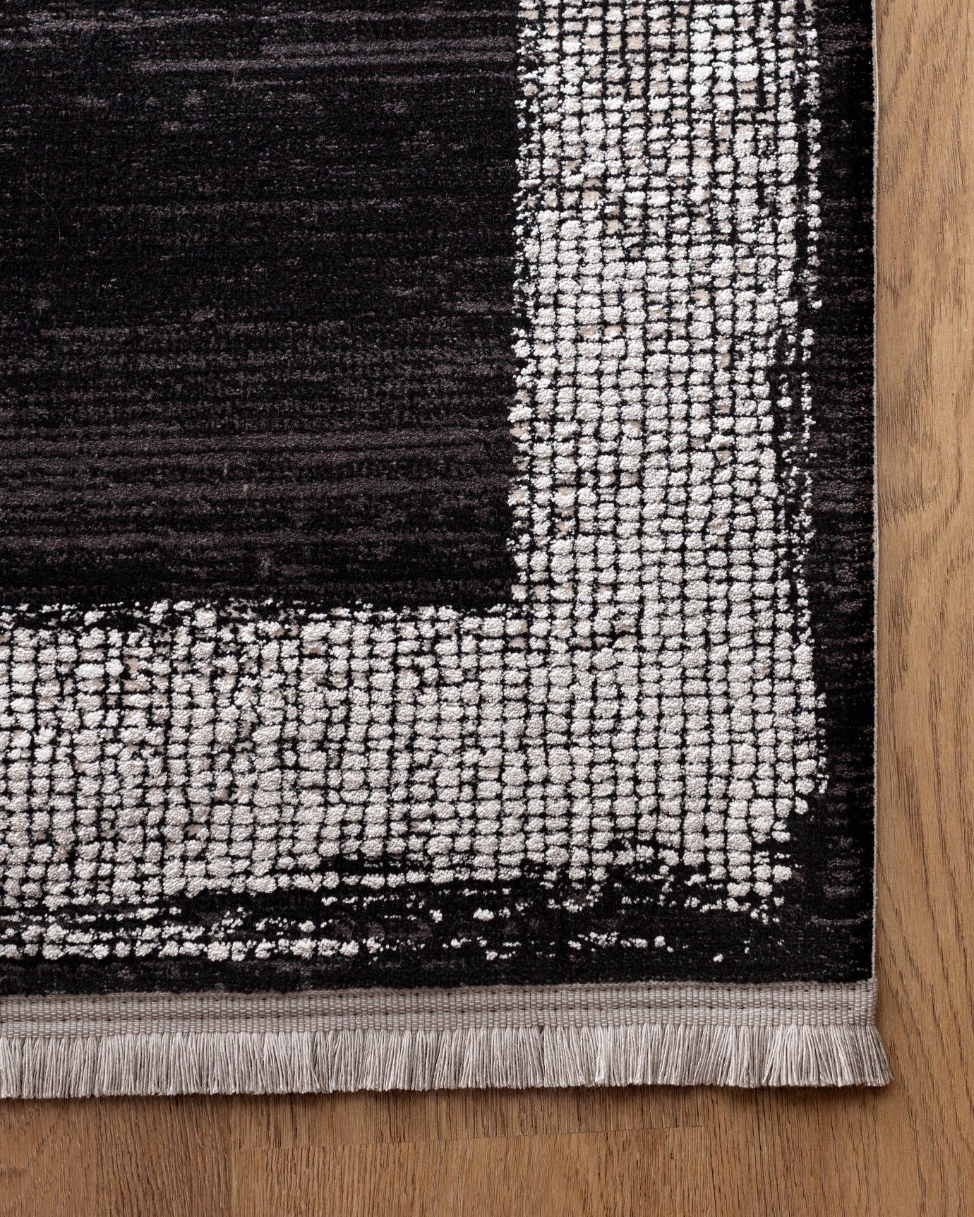 Premium Acrylic Area Rug - Modern Black Fringed Design