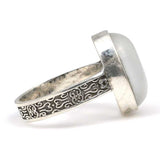 925 Sterling Silver Oval Moonstone Ring - Handcrafted Engraved Band