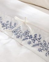 100 % Baumwolle Doppelbett-Bettbezug-Set mit Binderverschlüssen – Ecru Marineblau