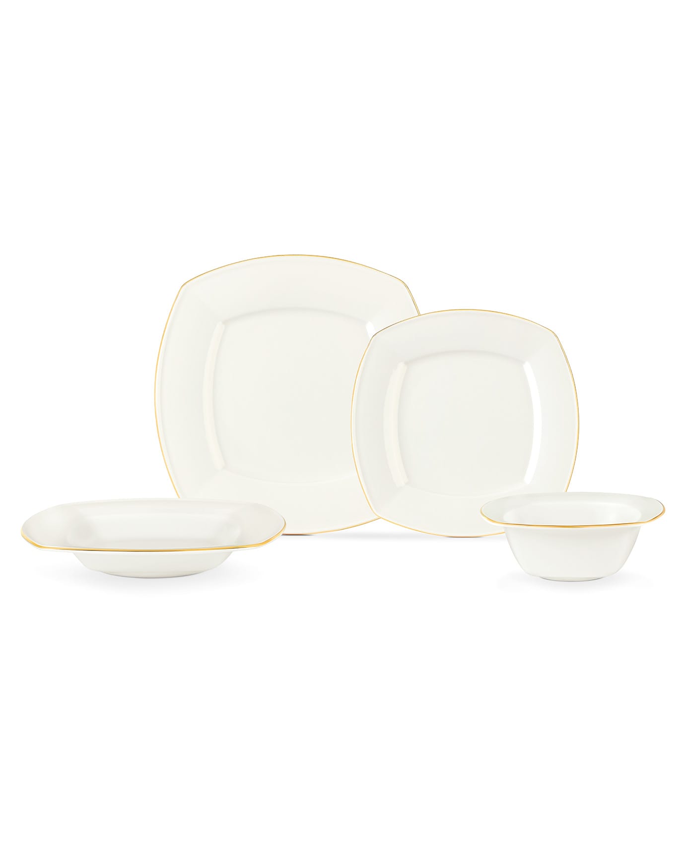 New Bone Porcelain 6-Person Dinnerware Set - White & Gold-Rimmed