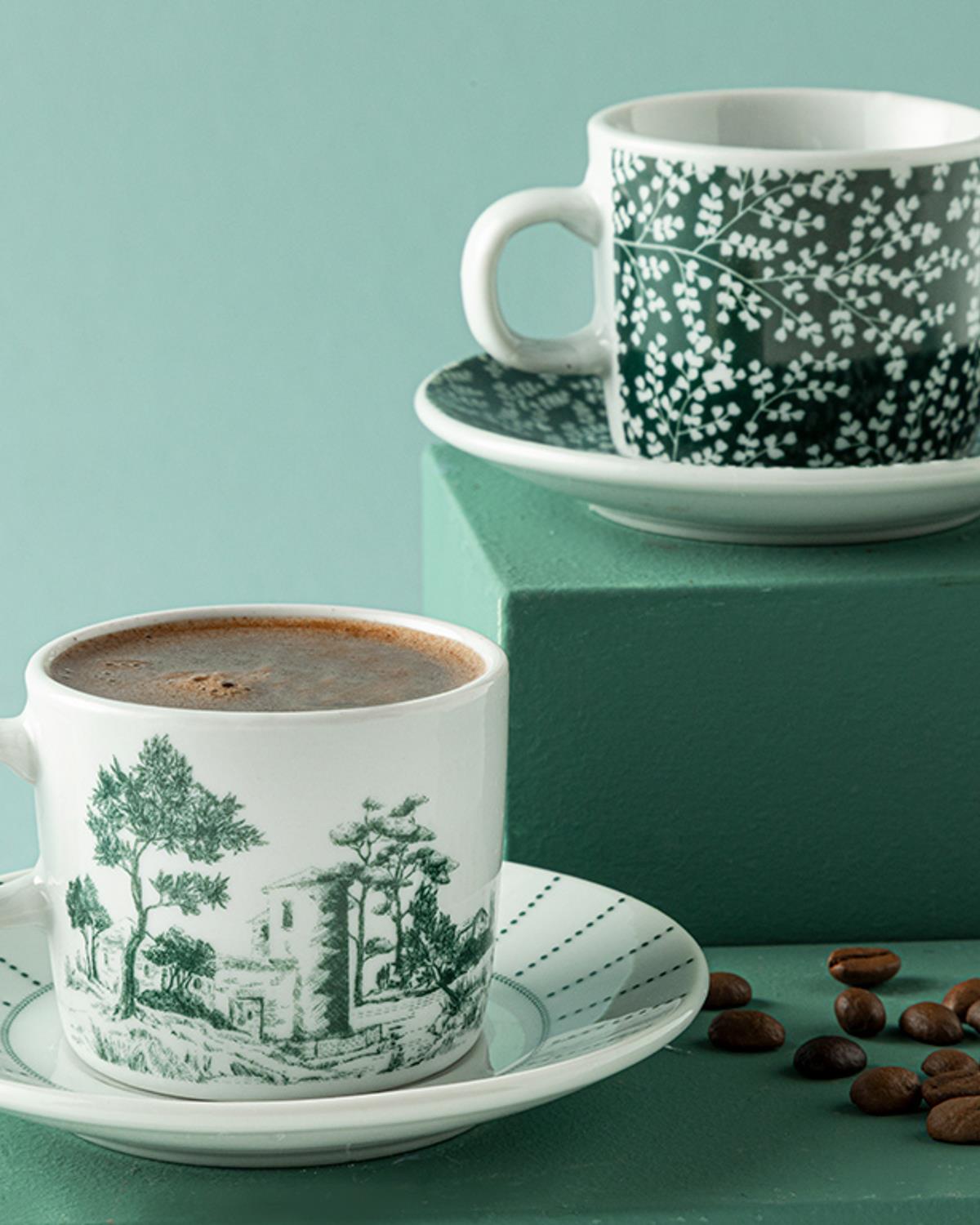 Premium Dark Green Porcelain Turkish Coffee Set   2 Person 4 Piece