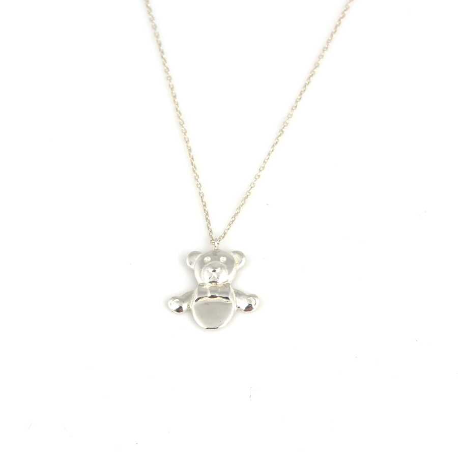 Sterling Silver Teddy Bear Pendant Necklace - Playful Charm