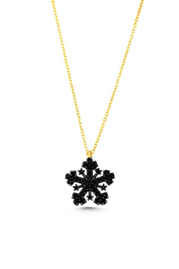 Premium 925 Sterling Silver Black Stone Snowflake Necklace