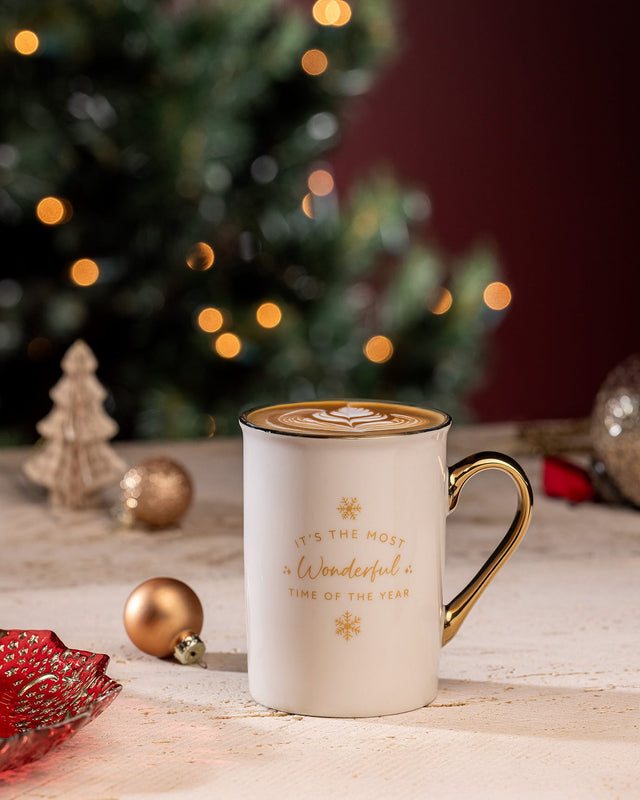 Elegant White & Gold Bone China Mug - 280ml Coffee & Tea Cup