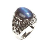 925 Sterling Silver Men's Ring - Oval Framed Synthetic Sapphire