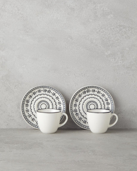 Professional Elegant Bone Porcelain 4 Piece 2 Person Coffee Cup Set Black