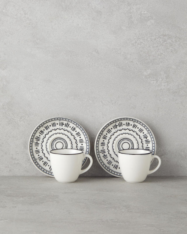 Professional Elegant Bone Porcelain 4 Piece 2 Person Coffee Cup Set Black