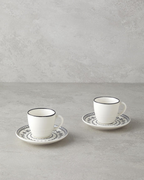Professional Elegant Bone Porcelain 4 Piece 2 Person Coffee Cup Set Black