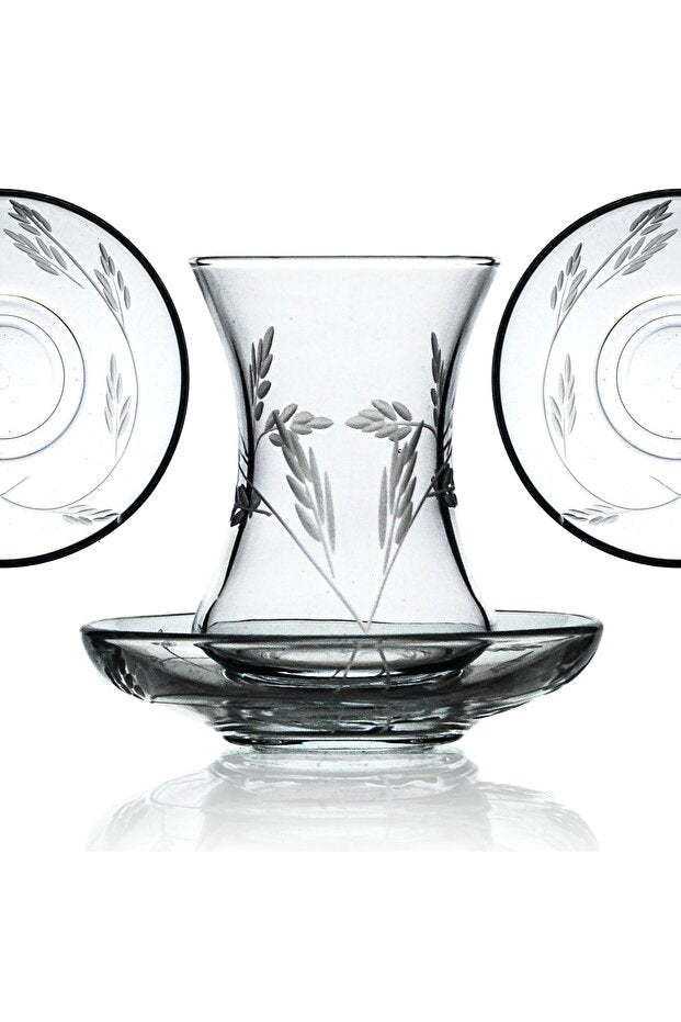 Decocia Professional 12 - Person 24 - Piece Turkish Tea Set - Botanical Gold Design, 135cc - TryAladdin