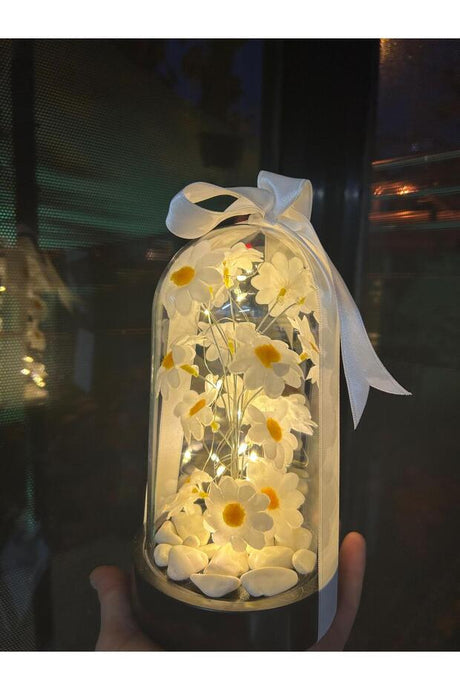 Decorative LED Lighted Daisy Cloche Jar - Special Gift for Loved Ones - TryAladdin