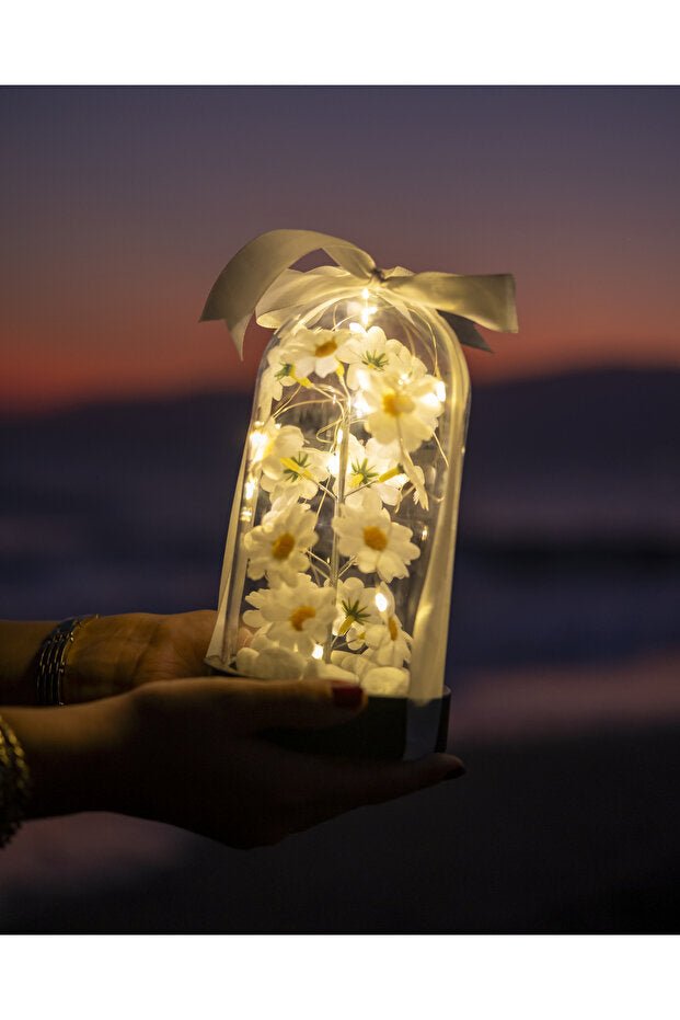 Decorative LED Lighted Daisy Cloche Jar - Special Gift for Loved Ones - TryAladdin