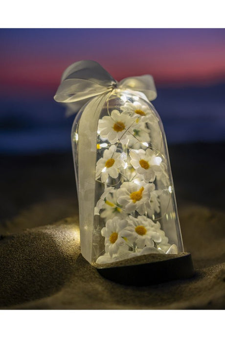 Decorative LED Lighted Daisy Cloche Jar - Special Gift for Loved Ones - TryAladdin