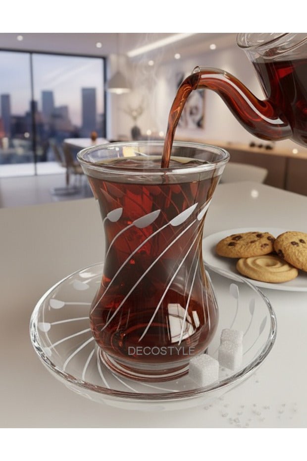 Decostyle Mila Elegant Glass Tea Set - 12 - Piece, 125cc Cups - TryAladdin