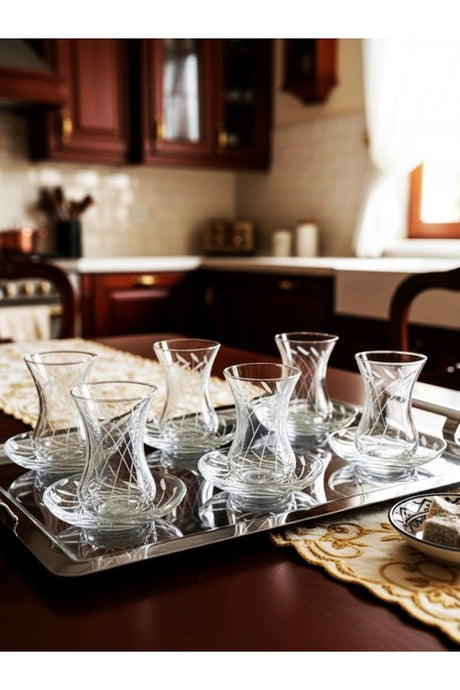 Decostyle Mila Elegant Glass Tea Set - 12 - Piece, 125cc Cups - TryAladdin