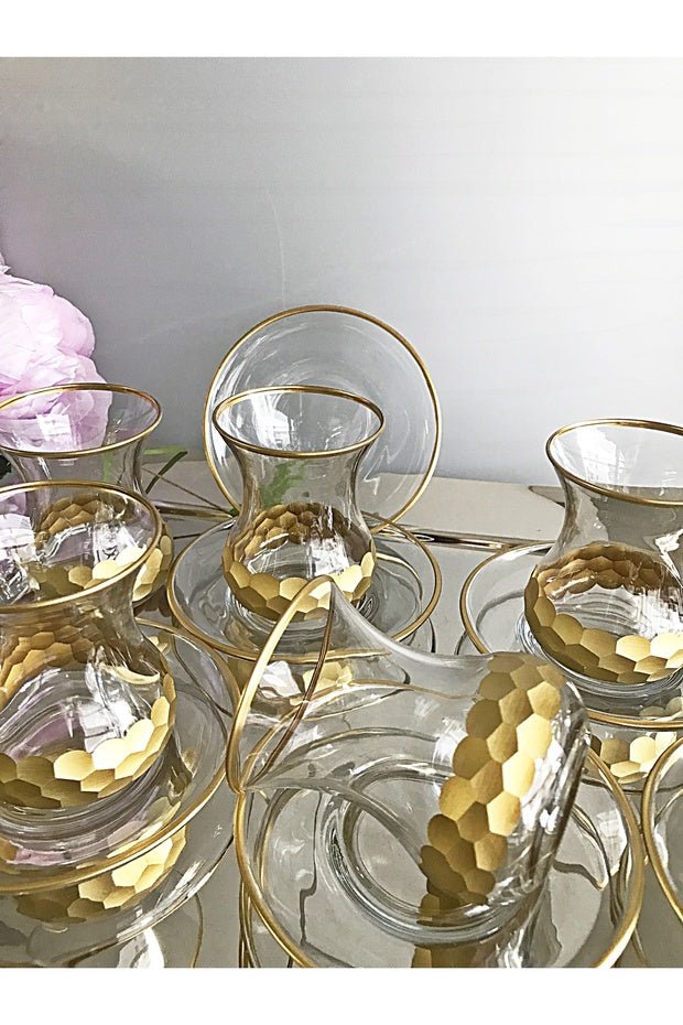 Decostyle Petek Gold Aurora Luxury Tea Service Set - 12 - Piece - TryAladdin