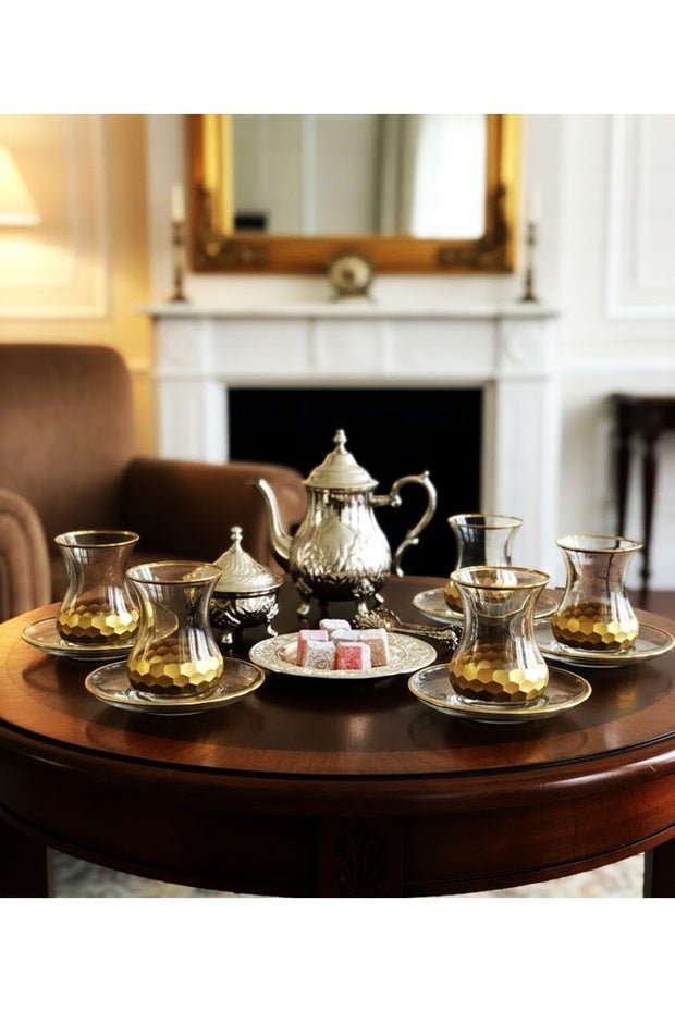 Decostyle Petek Gold Aurora Luxury Tea Service Set - 12 - Piece - TryAladdin