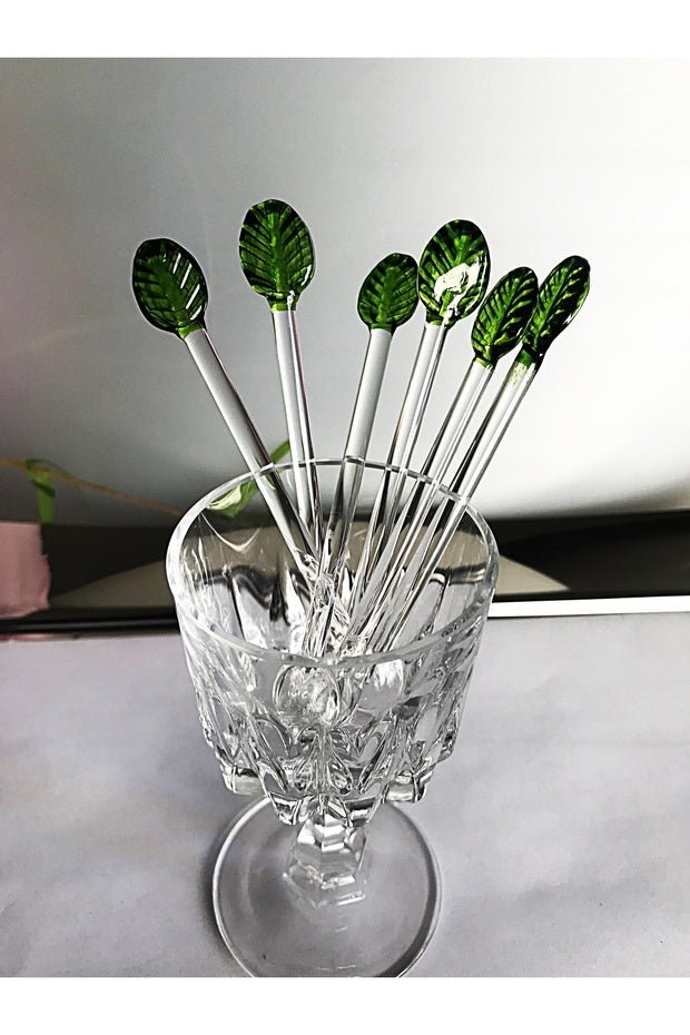 Decostyle Premium Leaf Model Glass Tea Spoons - 6 Piece Set - TryAladdin
