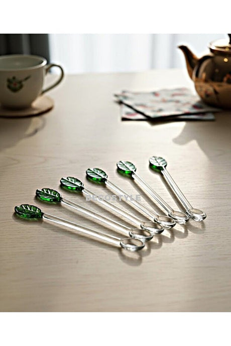 Decostyle Premium Leaf Model Glass Tea Spoons - 6 Piece Set - TryAladdin