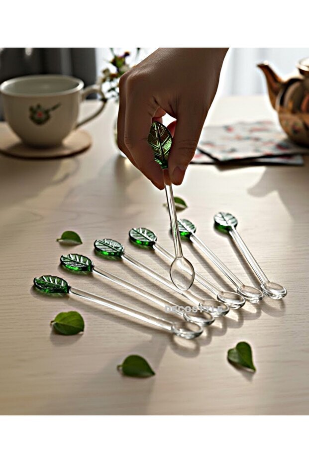 Decostyle Premium Leaf Model Glass Tea Spoons - 6 Piece Set - TryAladdin