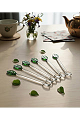 Decostyle Premium Leaf Model Glass Tea Spoons - 6 Piece Set - TryAladdin