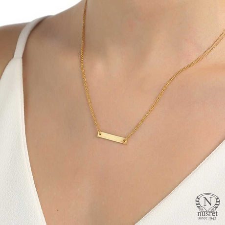 925 Sterling Silver Double Chain Plate Necklace - Modern Minimalist
