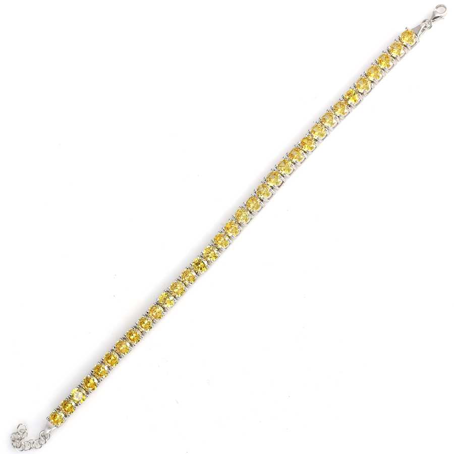 Sterling Silver Synthetic Citrine Round Line Bracelet - Elegant Style