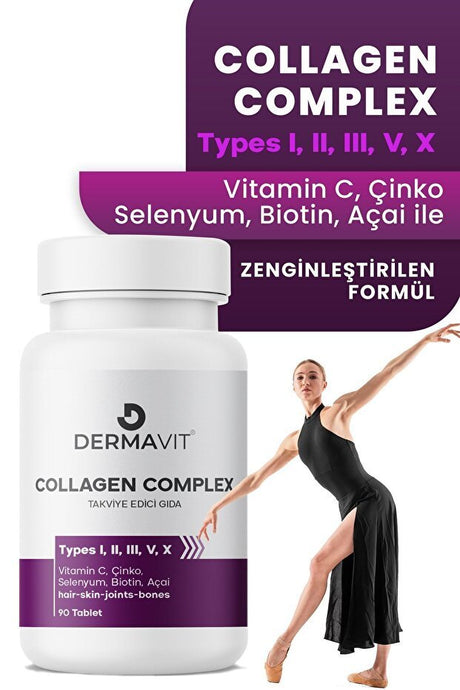DERMAVIT Collagen Complex - 5 Types for Skin, Hair, Joints - 90 Tablets - TryAladdin