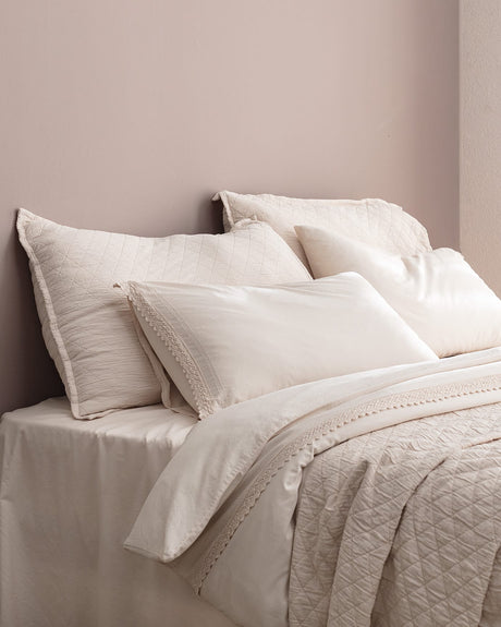 100% Cotton Double Bedspread Set - Soft & Serene Ecru Design